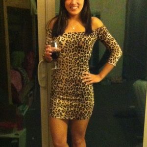 Leopard off the shoulder mini dress
